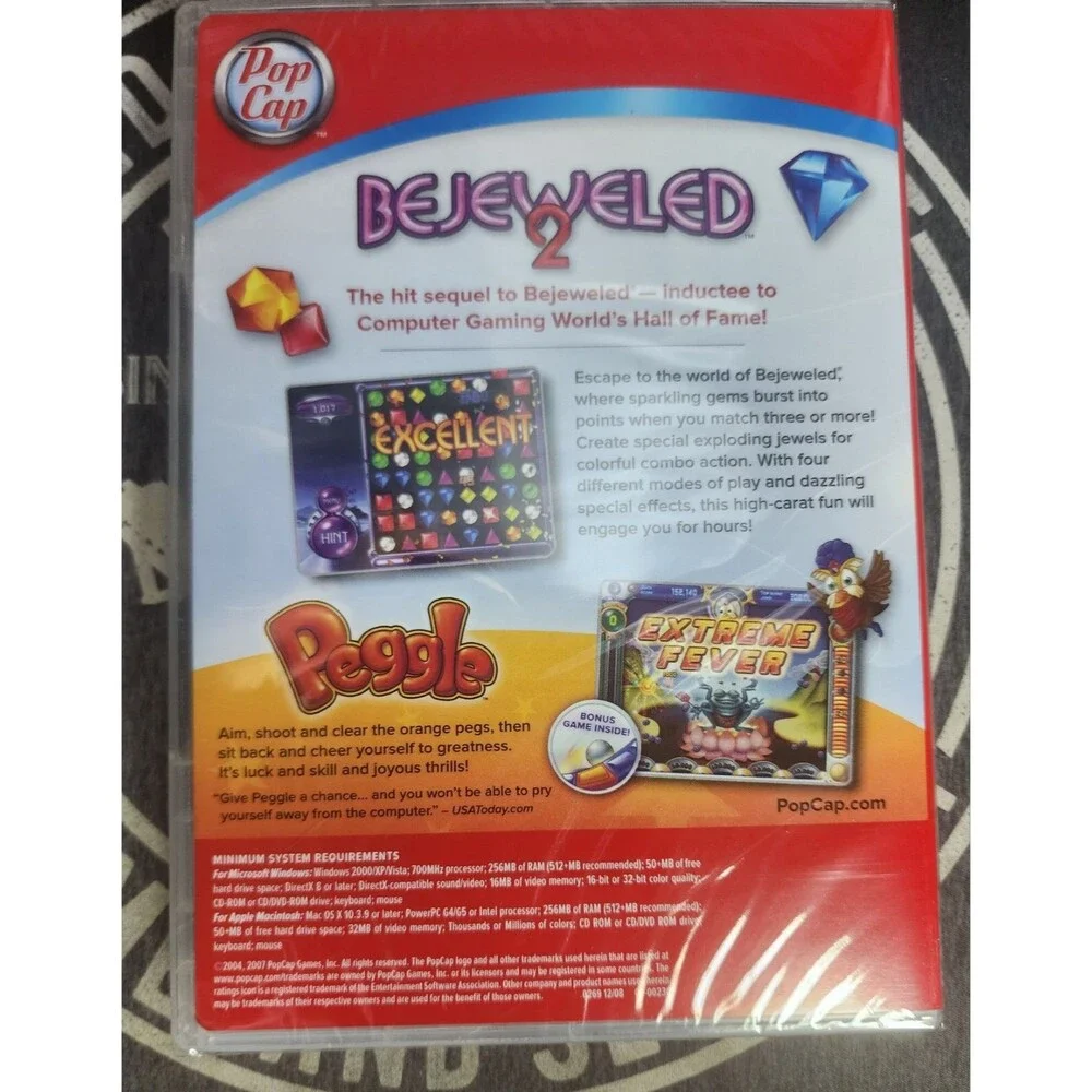 Bejeweled 2 With Peggle PC Game (Windows/Mac, 2009) New In Slip Cover